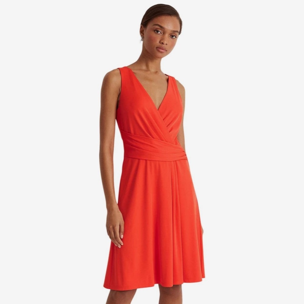 Lauren Ralph 2X Orange Dress Sleeveless Crossover Tie